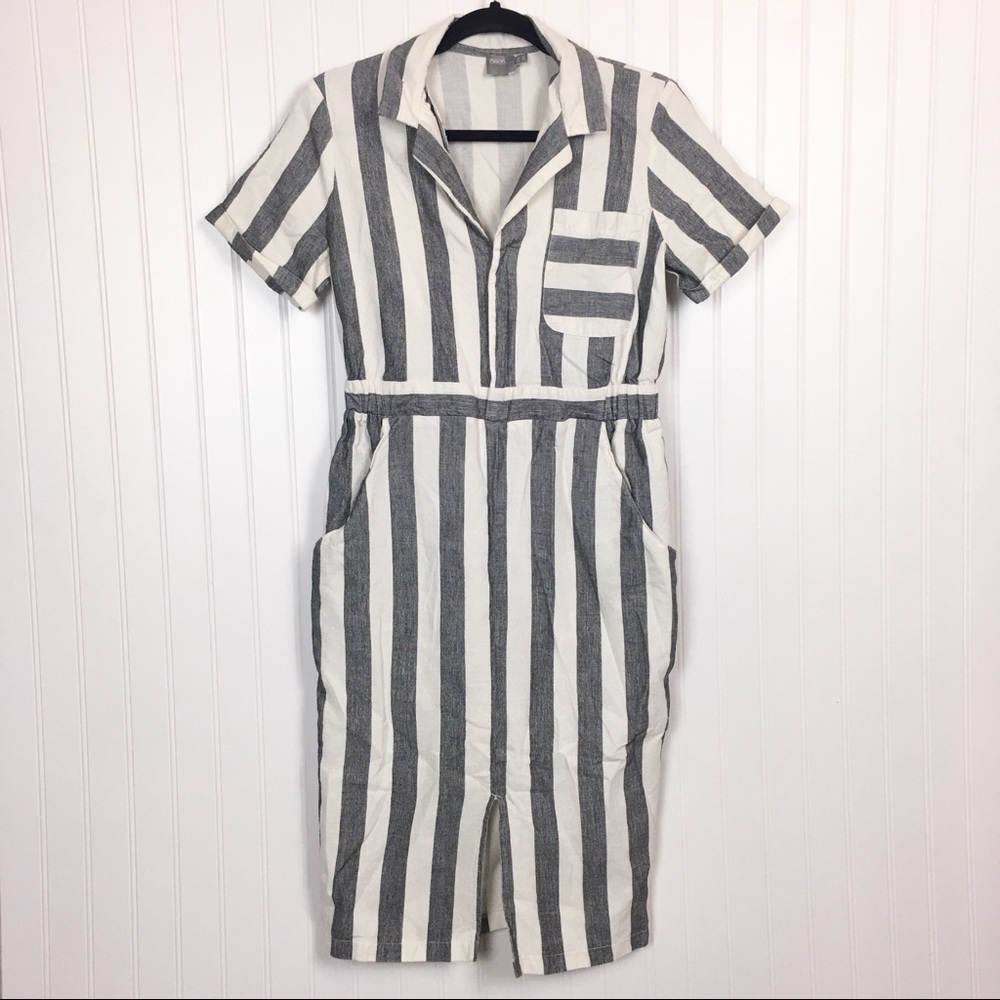 ASOS Linen Striped Short Sleeve Shirt Dress